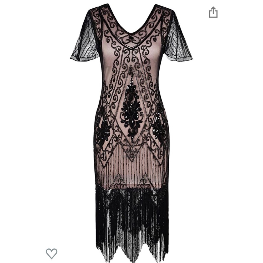 1920s Dress Sequin ArtDeco Flapper Dress w/sleeve